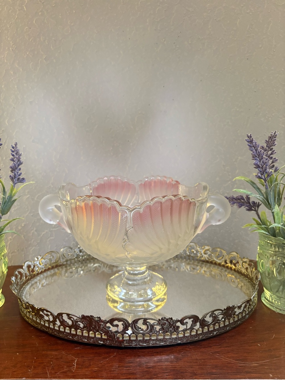 Vintage Frosted Glass Swan Bowl